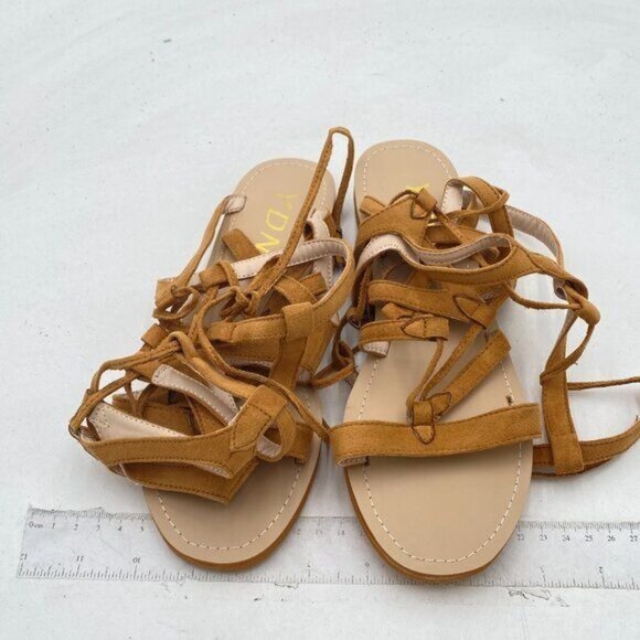 YDN Women Sexy Knee High Lace up Flats Fringe Low Heel Gladiator Strap Sandals - Picture 3 of 8